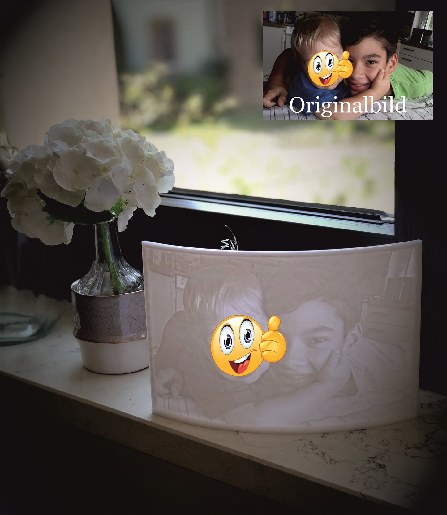 Lithophanbild Lithophanie Bild fürs Fensterbrett individuelles Geschenk Geschenkidee WOW Effekt Geschenk
