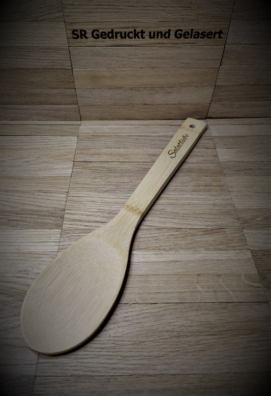 Kochlöffel Löffel oval aus Bambus 30 cm lang 6cm breit zum kochen braten backen mit Wunschgravur individuelles Geschenk Geschenkidee