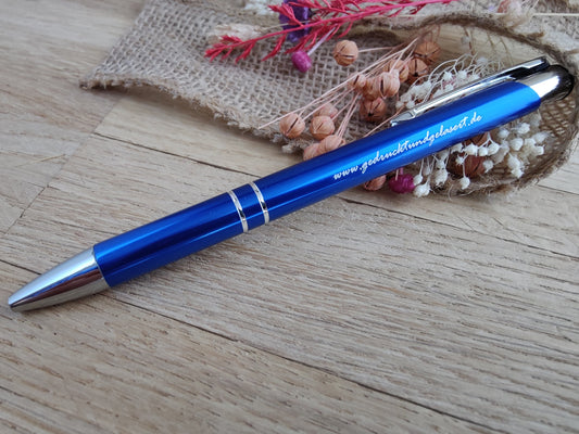 Kugelschreiber personalisiert Aluminium blau mit individueller Gravur Gastgeschenk Geschenk