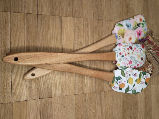 Teigschaber Silikonspatel XXXL personalisiert Holz Spatel verschiedene Motive backen kochen grillen ca. 31 cm lang floral Zitrone Blumen