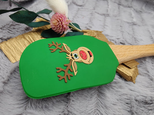 Silikonspatel personalisiert grün 3D Elch Weihnachten Teigschaber backen, kochen ca. 25 cm lang mit Wunschgravur Geschenk