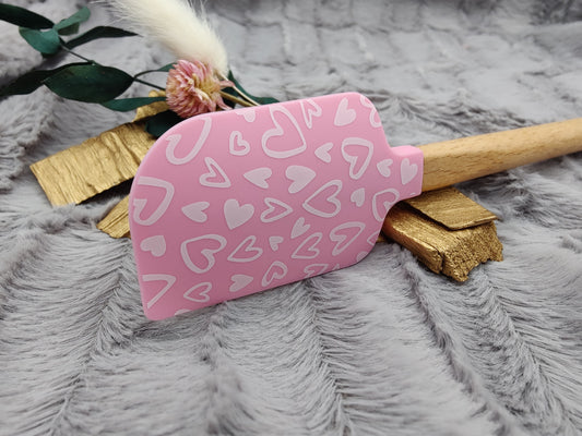 Teigschaber Silikonspatel rosa Herz Herzen backen, kochen ca. 23 cm lang mit Wunschgravur personalisiert Geschenk