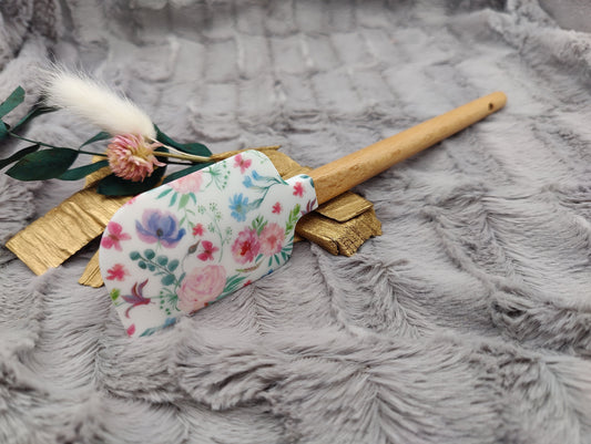 Teigschaber Silikonspatel weiß Blumenmuster floral backen, kochen ca. 23 cm lang mit Wunschgravur personalisiert Geschenk