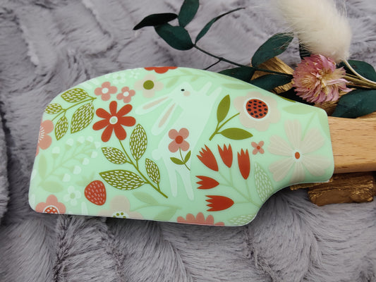Teigschaber Silikonspatel XXXL mint mit Blumen Hase personalisiert Holz Spatel backen kochen grillen ca. 31 cm lang