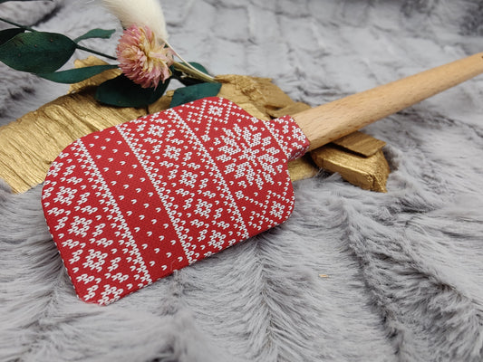 Silikonspatel rot Muster Weihnachten Teigschaber backen, kochen ca. 23 cm lang mit Wunschgravur personalisiert Geschenk
