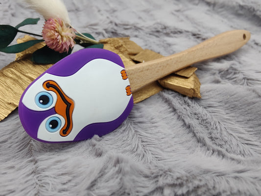 Teigschaber Silikonspatel Pinguin lila backen, kochen ca. 21 cm lang mit Wunschgravur personalisiert Geschenk
