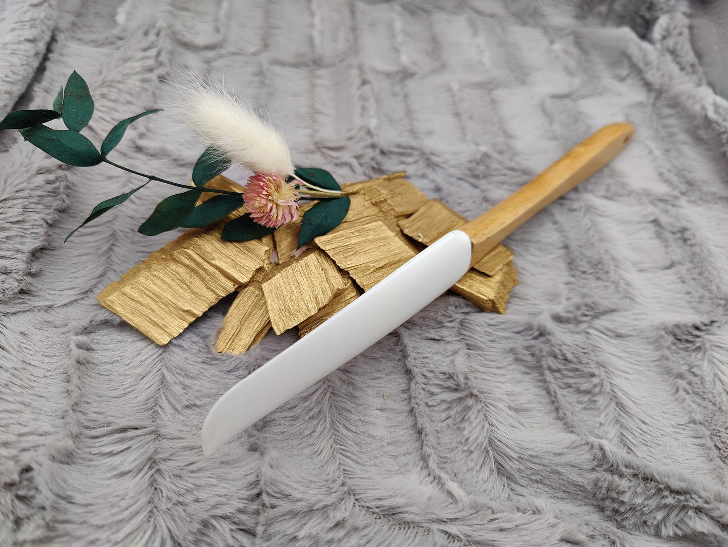 Teigschaber Silikonschaber Silikonspatel Holz schmal/lang weiß für Nuss-Nougat-Creme ca. 25,4 x 2,5 cm mit Wunschgravur personalisiert