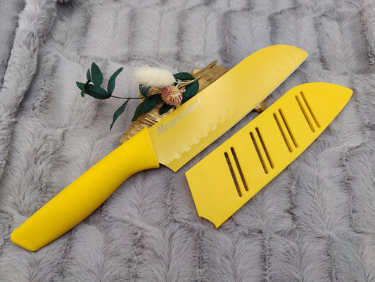Personalisiertes Chefmesser mit Gravur | Scharfes Küchenmesser Edelstahl 17,5 cm | Messer mit Name & Klingenschutz | Antihaft-Beschichtung