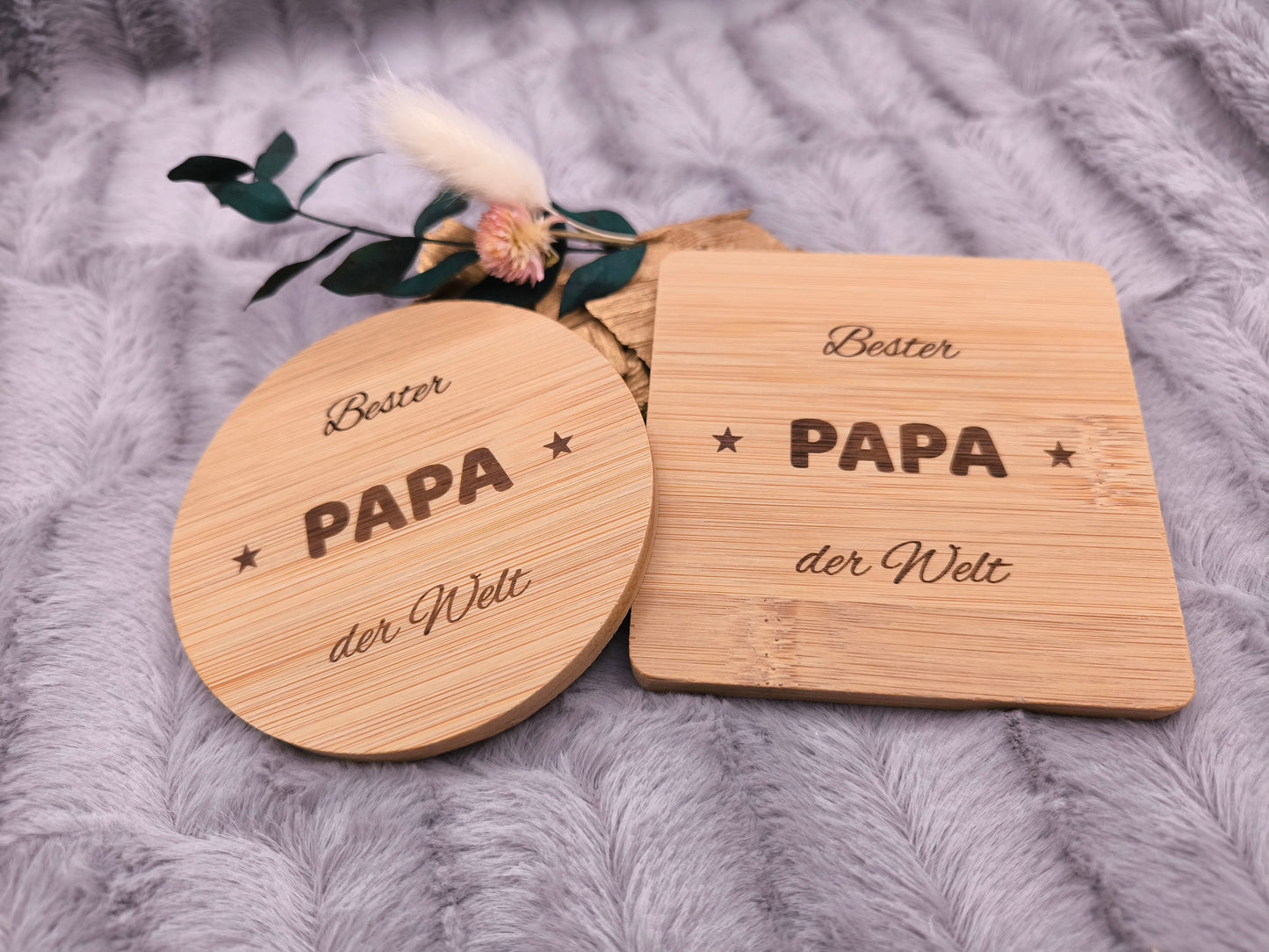 Untersetzer Bester PAPA der Welt personalisiert Bambus mit Wunschgravur individuelles Geschenk Geschenkidee Glasuntersetzer Geschenk