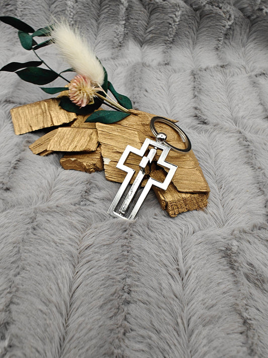 Schlüsselanhänger bewegliches Kreuz personalisiert mit Gravur Geschenk