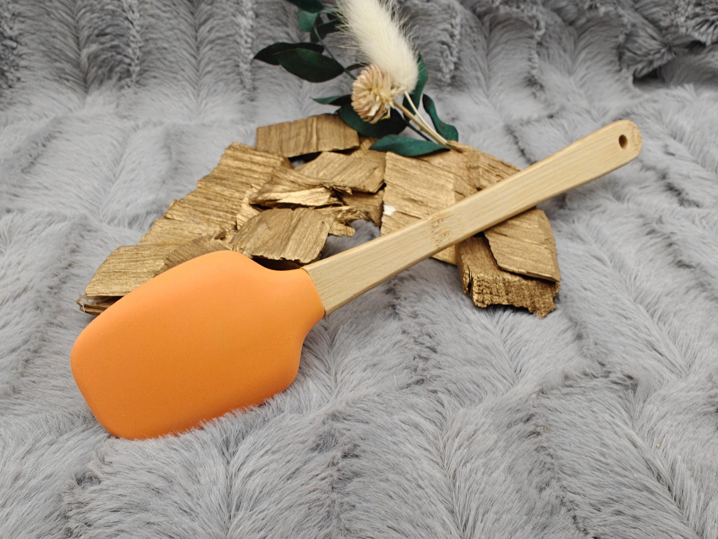 Teigschaber Silikonspatel personalisiert Bambus flach Pfirsich Marmelade, backen, kochen uvm. ca. 21 cm lang mit Wunschgravur