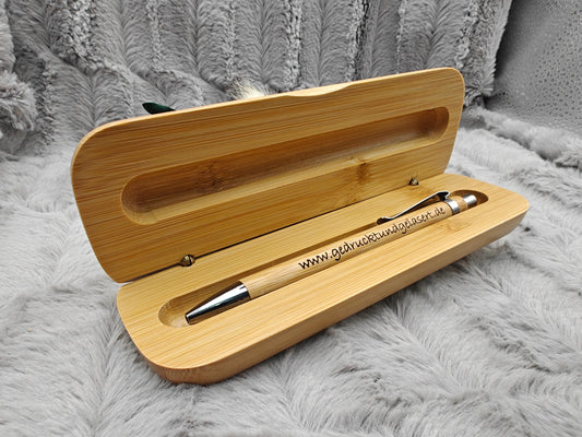 Kugelschreiber personalisiert aus Bambus mit Holzetui Kuli Stift Geschenk Gift