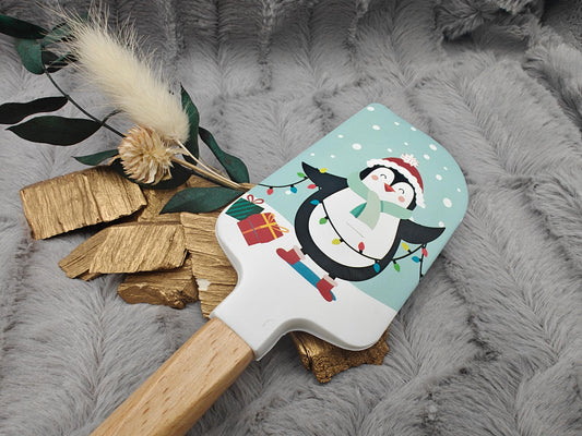 Silikonspatel XXXL personalisiert Pinguin Weihnachten Schnee Teigschaber backen kochen ca. 32 cm lang mit Wunschgravur Geschenk Küchenhelfer