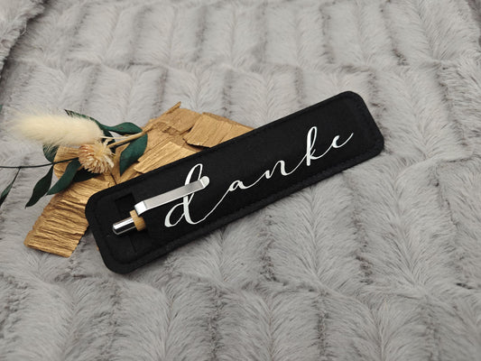 Kugelschreiber personalisiert aus Bambus mit Gravur und Filzetui mit Danke schwarz Kuli Stift Holz Gastgeschenk Geschenk Gift