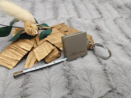 Schlüsselanhänger personalisiert Edelstahl Maßband mit Gravur Geschenk Handwerker Heimwerken