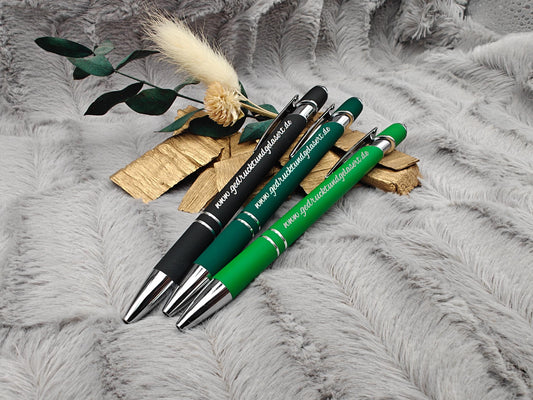 Kugelschreiber personalisiert mit Touchpen grün dunkelgrün oder schwarz aus Aluminium mit Gravur Kuli Stift Holz Gastgeschenk Geschenk