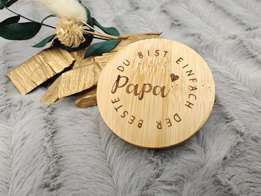 Flaschenöffner Bester Papa rund aus Bambus mit Gravur Geschenk Geschenkidee Vatertag