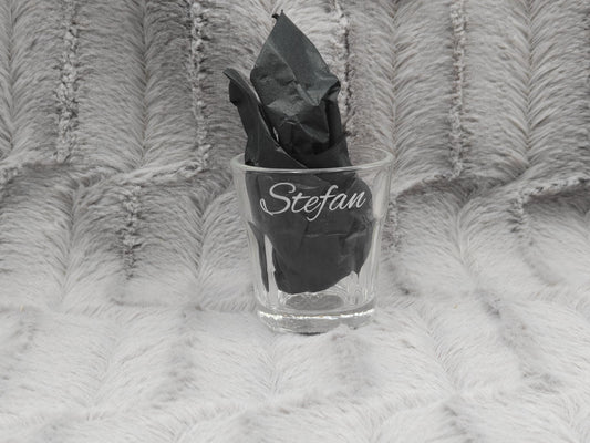 Schnapsglas Mini personalisiert Latte Macchiato Design Glas JGA Hochzeit Party Gag 50ml mit individueller Gravur