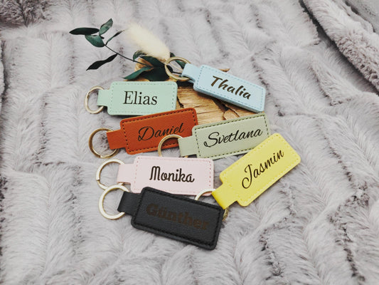 Personalisierter Kunstleder-Schlüsselanhänger schmal mit Gravur | Wunschtext | Edles Gastgeschenk Hochzeit | Individueller Schlüsselbund