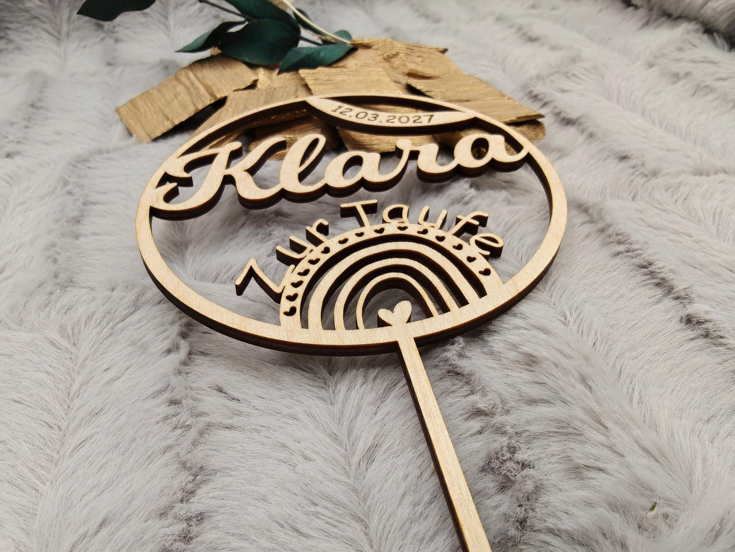 Personalisierter Cake Topper Taufe aus Holz | Tortenstecker Name im Kreis mit Datum | Taufdeko Junge Mädchen | Erinnerung Taufgeschenk