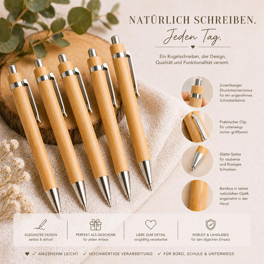 Kugelschreiber personalisiert aus Bambus mit Gravur schwarz Kuli Stift Holz Gastgeschenk Geschenk Gift
