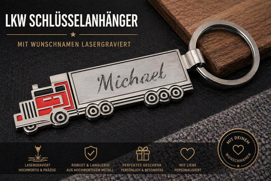Schlüsselanhänger personalisiert LKW flach Truck Brummi Papa Edelstahl mit Gravur Geschenk