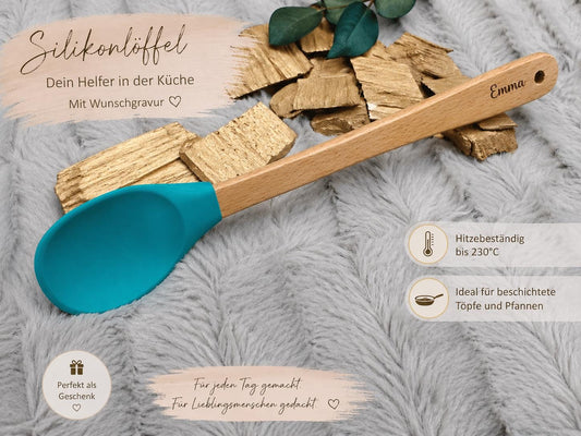 Teigschaber Silikonlöffel Löffel petrol für Marmelade, backen, kochen, grillen uvm. ca. 21 cm lang Geschenk