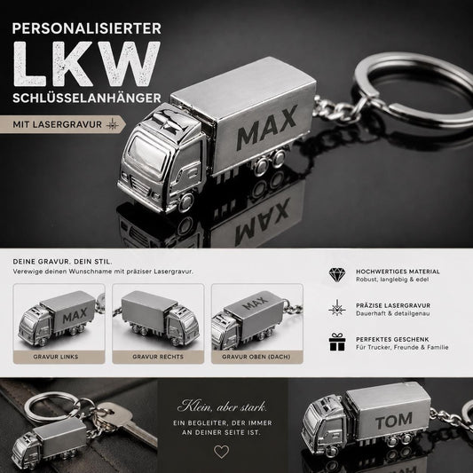 Schlüsselanhänger personalisiert LKW Truck Brummi Edelstahl mit Gravur 35x11x16mm Geschenk
