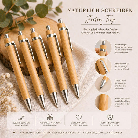 Abschiedsgeschenk Kugelschreiber personalisiert aus Bambus mit Gravur schwarz Kuli Stift Holz Geschenk Gift