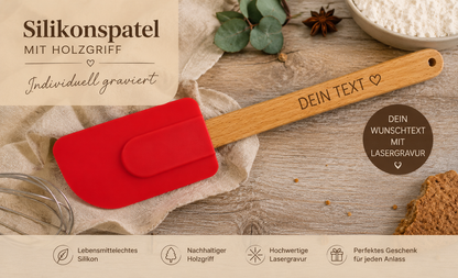 Teigschaber Silikonspatel Spatel XL rot  backen, kochen uvm. ca. 26 cm lang mit Wunschgravur personalisiert Geschenk