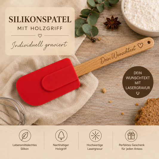 Teigschaber Silikonspatel Spatel XL rot  backen, kochen uvm. ca. 26 cm lang mit Wunschgravur personalisiert Geschenk
