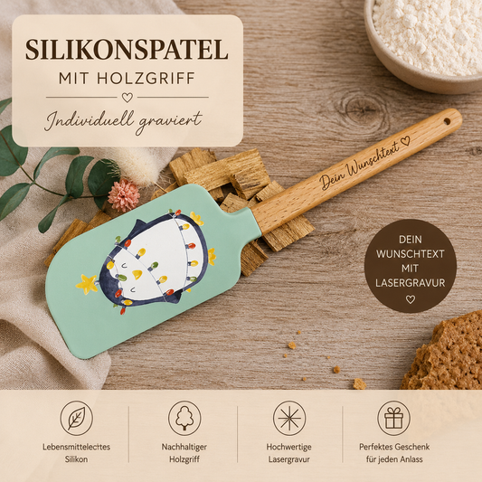 Teigschaber Silikonspatel XXXL personalisiert mint Pinguin  backen kochen ca. 32 cm lang mit Wunschgravur Geschenk Küchenhelfer