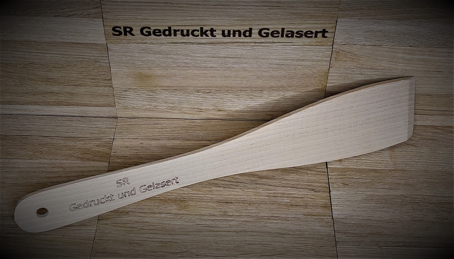 Pfannenwender personalisiert aus Holz 30 cm lang 5 cm breit mit Wunschgravur individuelles Geschenk Geschenkidee  Geschenk