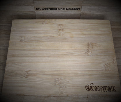 Großes Schneidebrett Brettchen aus Bambus 30 x 20 x 0,8 cm mit Wunschgravur Schneidbrett Vesper Frühstück Holz  Geschenk