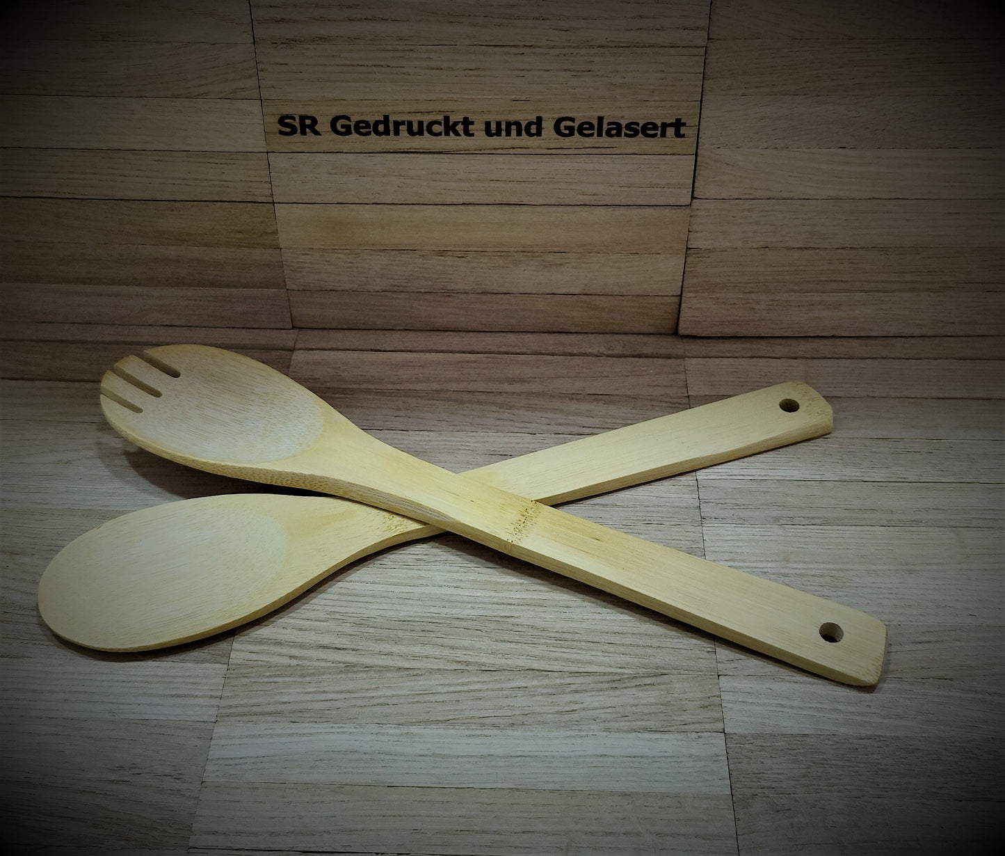 Salatbesteck aus Bambus 2-teilig ca. 30cm lang Salat Besteck mit Wunschgravur individuelles Geschenk Geschenkidee Geschenk