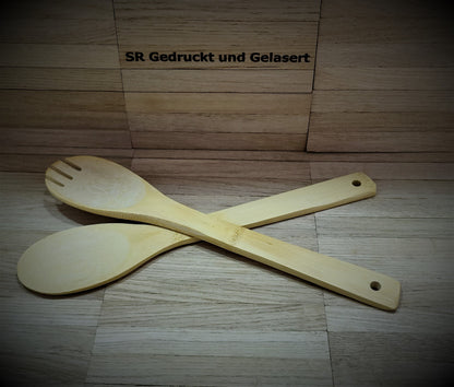 Salatbesteck aus Bambus 2-teilig ca. 30cm lang Salat Besteck mit Wunschgravur individuelles Geschenk Geschenkidee Geschenk