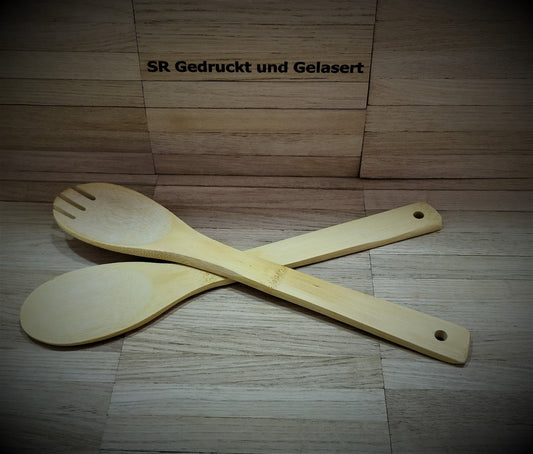 Salatbesteck aus Bambus 2-teilig ca. 30cm lang Salat Besteck mit Wunschgravur individuelles Geschenk Geschenkidee Geschenk