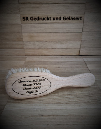 Babyhaarbürste Babybürste Bürste aus 100% Ziegenhaar und unbehandeltem Buchenholz mit individueller Gravur Baby Geburt Geschenk