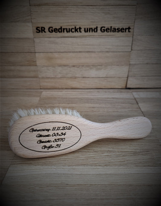 Babyhaarbürste Babybürste Bürste aus 100% Ziegenhaar und unbehandeltem Buchenholz mit individueller Gravur Baby Geburt Geschenk