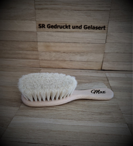 Babyhaarbürste Babybürste Bürste aus 100% Ziegenhaar und unbehandeltem Buchenholz mit individueller Gravur Baby Geburt Geschenk