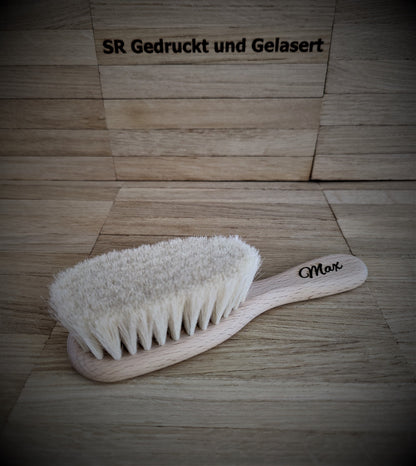 Babyhaarbürste Babybürste Bürste aus 100% Ziegenhaar und unbehandeltem Buchenholz mit individueller Gravur Baby Geburt Geschenk