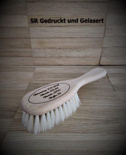 Babyhaarbürste Babybürste Bürste aus 100% Ziegenhaar und unbehandeltem Buchenholz mit individueller Gravur Baby Geburt Geschenk