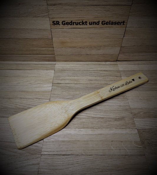 Pfannenwender Spatel Bambus 30 cm lang 6 cm breit mit Wunschgravur individuelles Geschenk Geschenkidee  Geschenk
