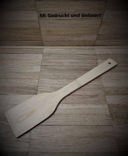 Pfannenwender Spatel Bambus 30 cm lang 6 cm breit mit Wunschgravur individuelles Geschenk Geschenkidee  Geschenk