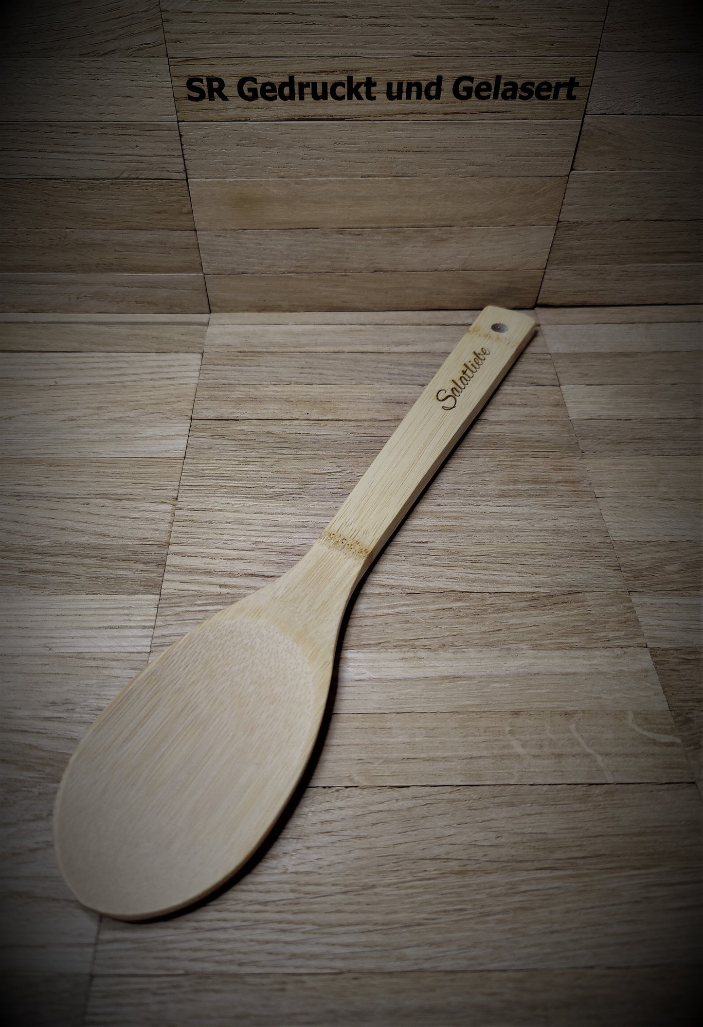 Kochlöffel Löffel oval aus Bambus 30 cm lang 6cm breit zum kochen braten backen mit Wunschgravur individuelles Geschenk Geschenkidee