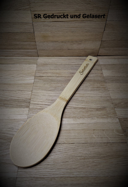 Kochlöffel Löffel oval aus Bambus 30 cm lang 6cm breit zum kochen braten backen mit Wunschgravur individuelles Geschenk Geschenkidee