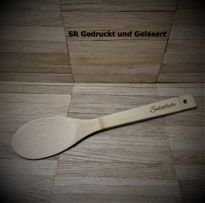 Kochlöffel Löffel oval aus Bambus 30 cm lang 6cm breit zum kochen braten backen mit Wunschgravur individuelles Geschenk Geschenkidee