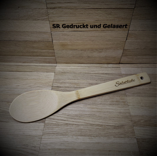 Kochlöffel Löffel oval aus Bambus 30 cm lang 6cm breit zum kochen braten backen mit Wunschgravur individuelles Geschenk Geschenkidee