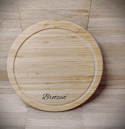 Schneidebrett rund aus Bambus 25 x 1,5 cm mit Wunschgravur Vesperbrett Schneidbrett Brett Brettchen Frühstücksbrett Geschenk
