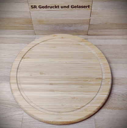 Schneidebrett rund aus Bambus 25 x 1,5 cm mit Wunschgravur Vesperbrett Schneidbrett Brett Brettchen Frühstücksbrett Geschenk